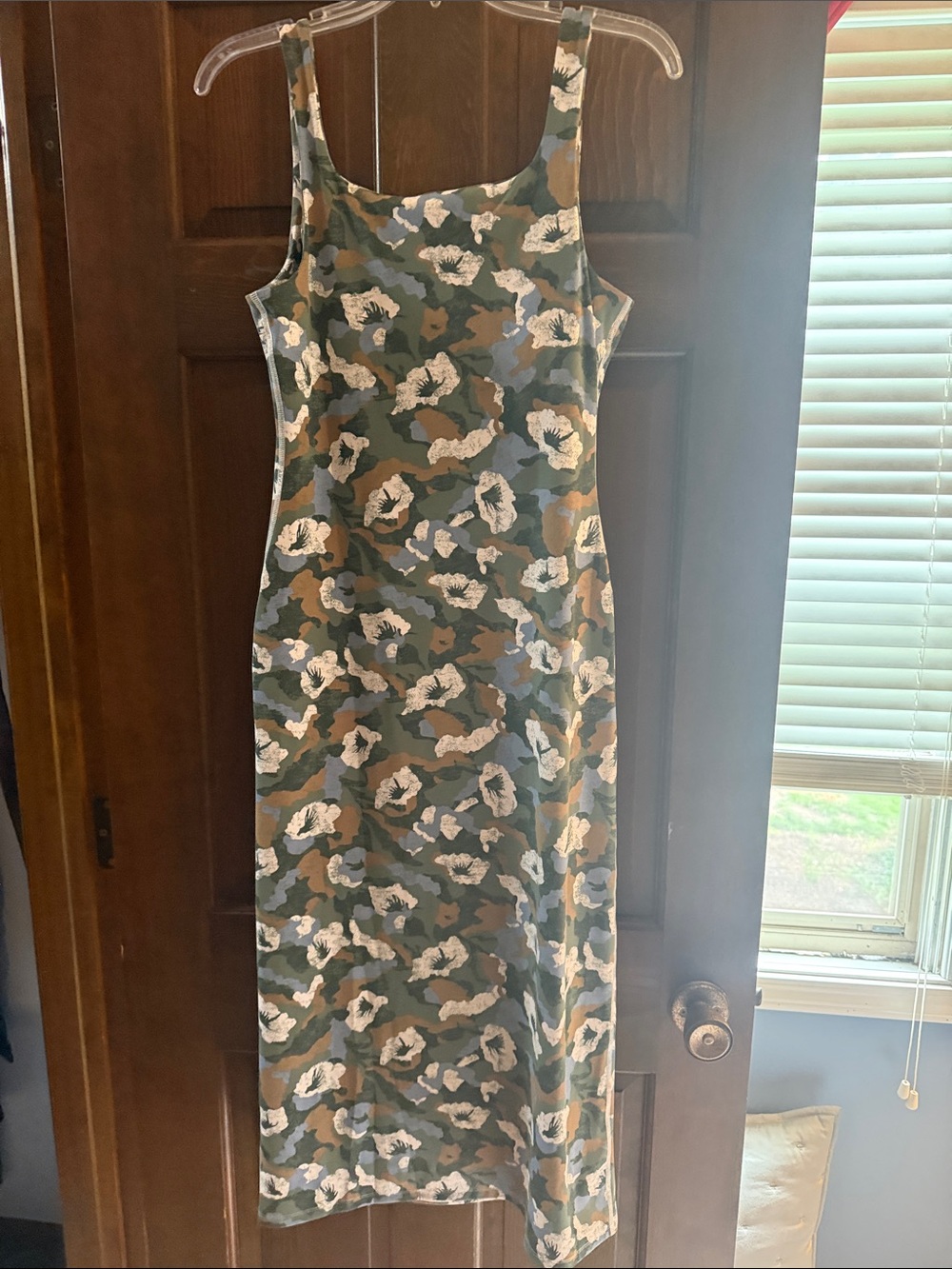 Anthropologie Green, Beige & White Floral Camo Maxi Slip Dress - Picture 3 of 3
